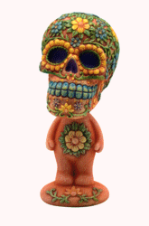 Orange Sugar Skull Bobble Head